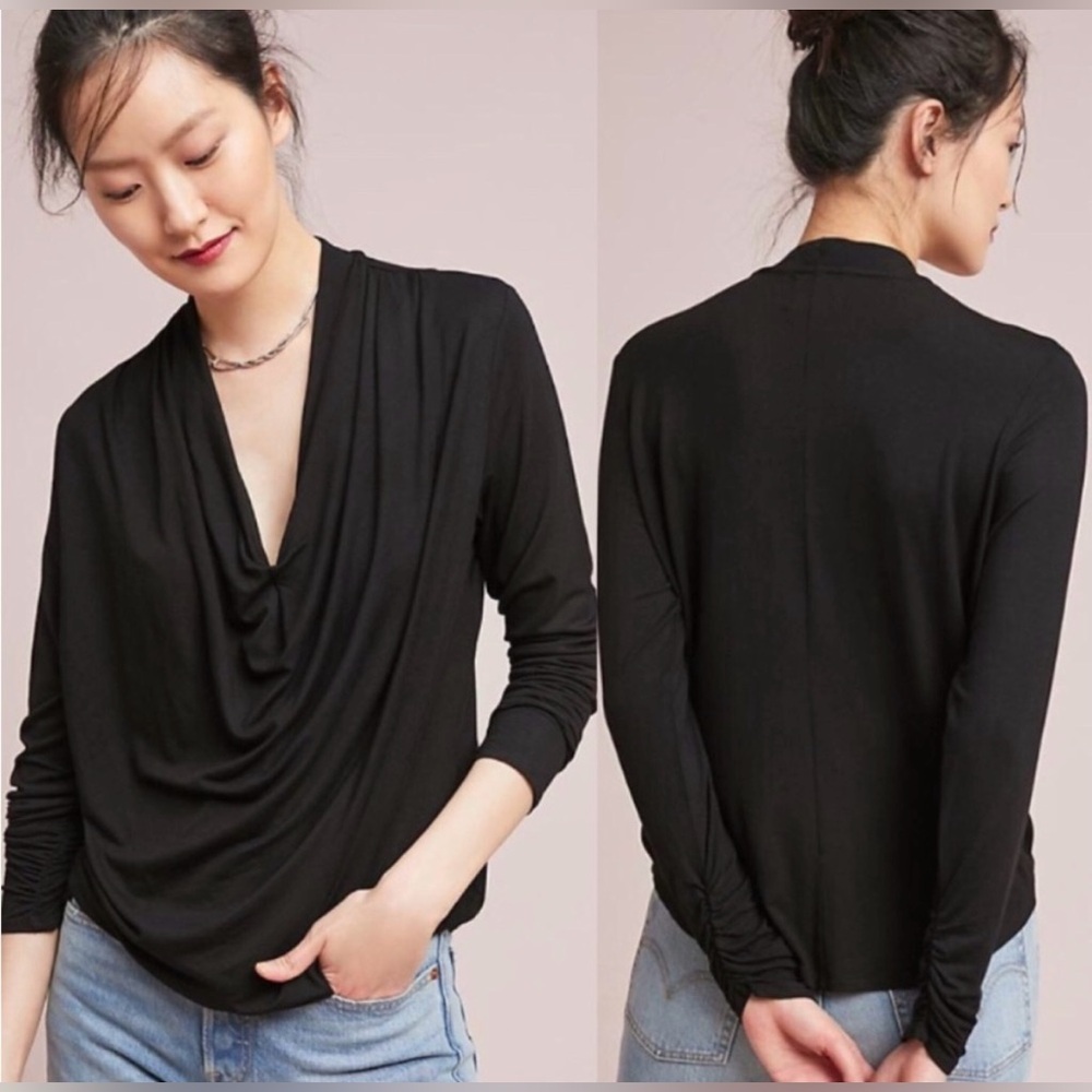 Maeve Anthropologie Draped Neck Longsleeve  Top Medium